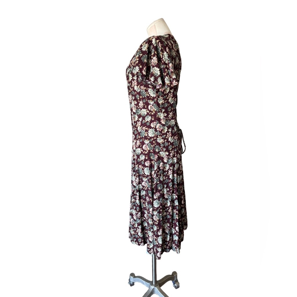 Vintage 90s Floral Flutter sleeve Dress Button-Up Front Maxi, Cotton Blend small - Picture 3 of 8